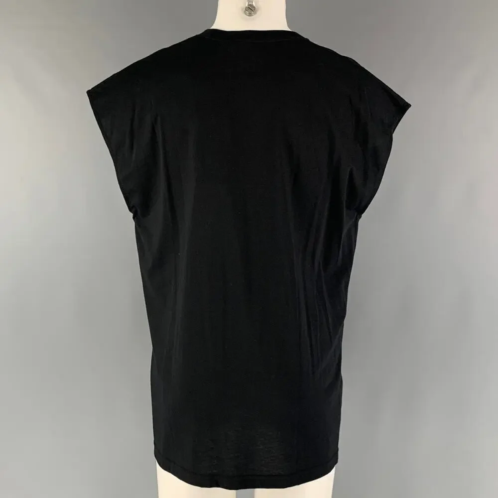 GUCCI Size XXS Black Gold Embroidery Cotton Sleeveless T-shirt